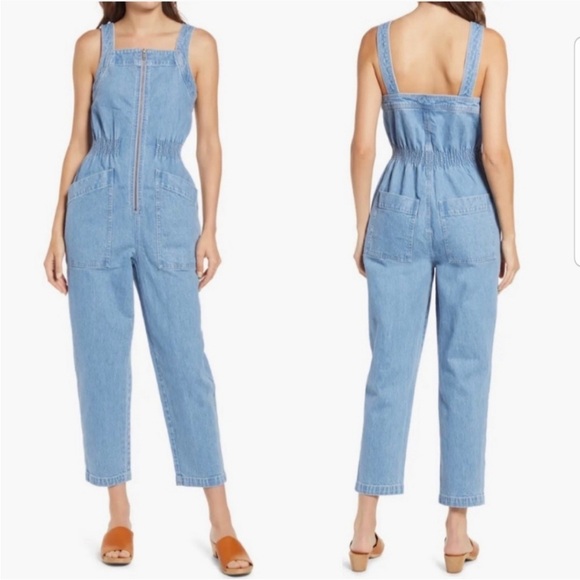 Madewell Denim Zip Smock-Waist Jumpsuit in Baisley Wash Size XS - Picture 1 of 7
